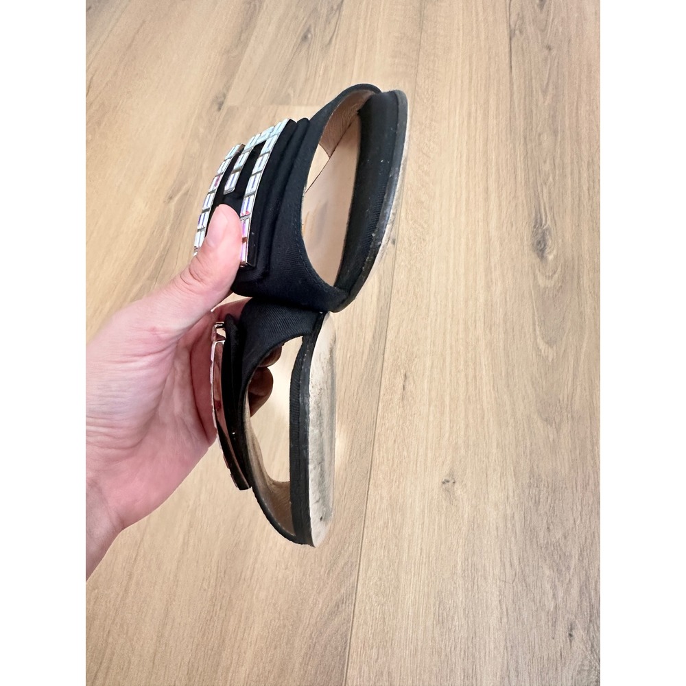 Gucci Nero Black Moire Fabric Crystal G Buckle Slide Sandals 551445 Size 35.5 - Picture 2 of 10